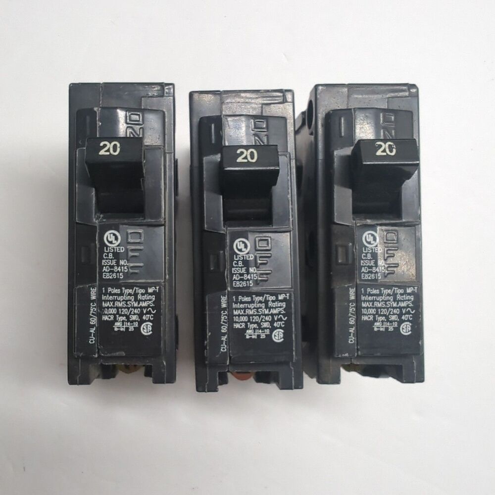 Lot Of 3 Murray MP120 20-Amp Single Pole Type Circuit Breaker